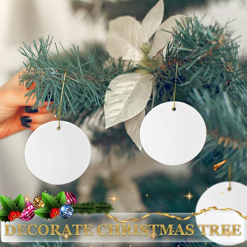 AMONE Sublimation Ceramic Ornament Blanks - 25PC Bulk White Round Porcelain Discs for Heat Press Printing - Personalized Xmas Tree Keepsake Crafts Gift - Image 4